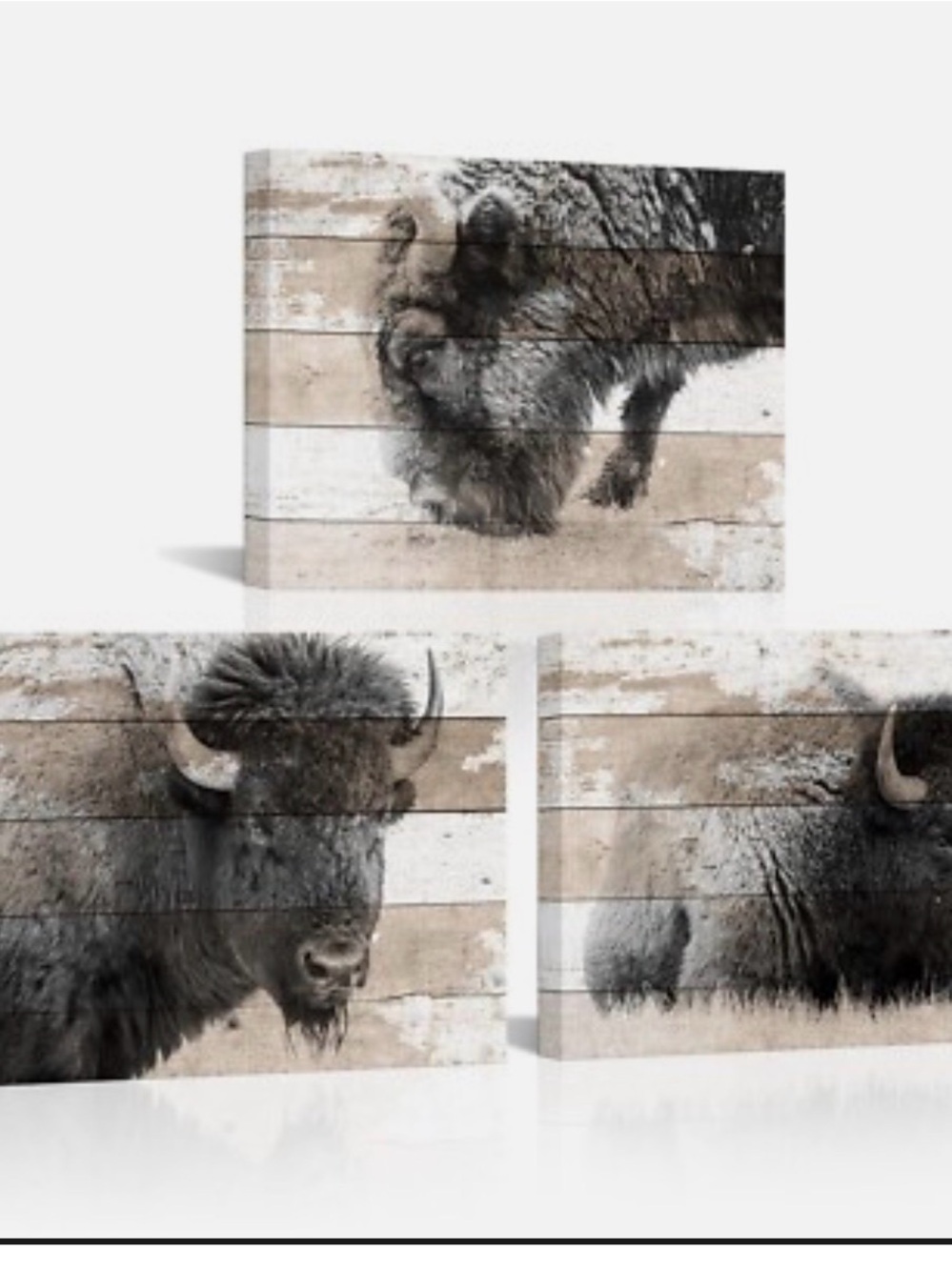 KLVOS 3 pcs Rustic Bison Wall Art - Neutral Tones